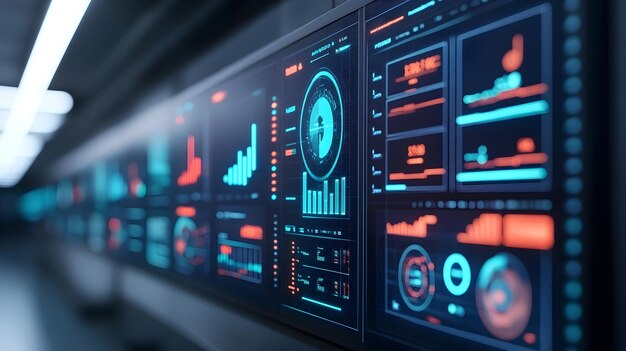 A digital interface showing a credit score dashboard with upward trending graphs, data analytics visualizations, and security icons. The image should convey trust, security, and advanced technology.