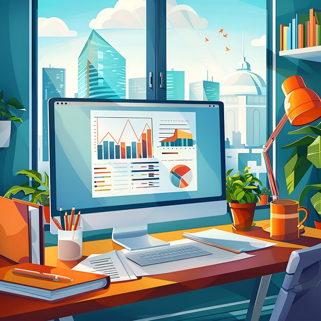 A person sitting at a desk, using a laptop to analyze financial data and plan their investment strategy, with colorful charts and graphs displayed on the screen.