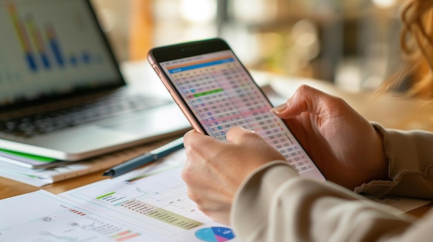 A person using a digital calendar and a budgeting app on their smartphone to schedule bill payments and track expenses, highlighting the integration of technology in financial planning.