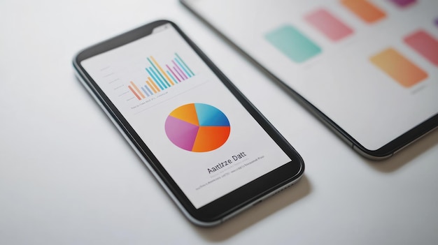 A close-up of a smartphone screen displaying a budgeting app with various categories of expenses and allocated budgets, along with visual representations like pie charts.