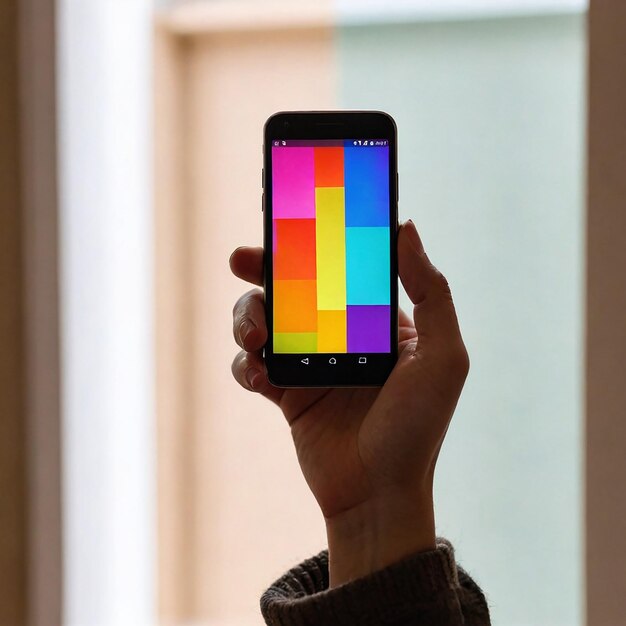 A person holding a smartphone, editing a photo with an app that has various creative tools, such as text overlays, stickers, and color filters. The background shows a vibrant urban scene, suggesting the photo is being edited on the go.