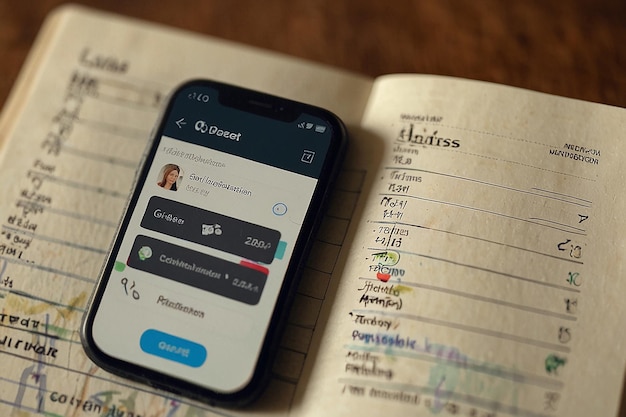 A close-up of a smartphone screen showing a language learning app interface with a lesson on business English vocabulary. The app features flashcards with images and audio pronunciation.