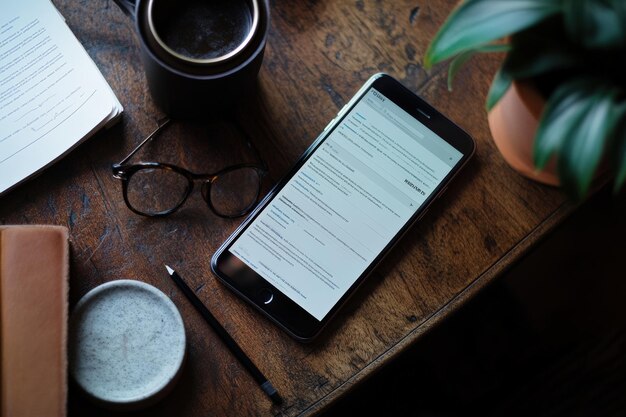A close-up of a smartphone screen showcasing a sleek resume template within a resume creation app.