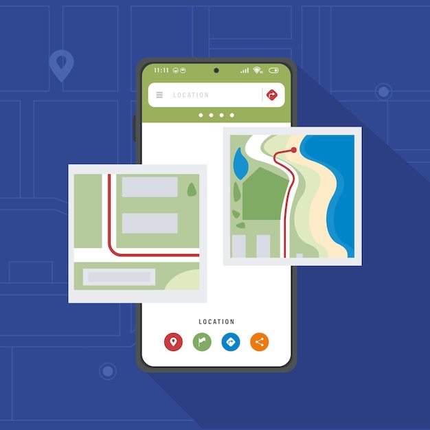 A split-screen showcasing the interfaces of two map applications: on one side, Google Maps displays detailed street views and public transportation options; on the other, Waze features a cartoonish interface with user-reported traffic incidents and real-time alerts.