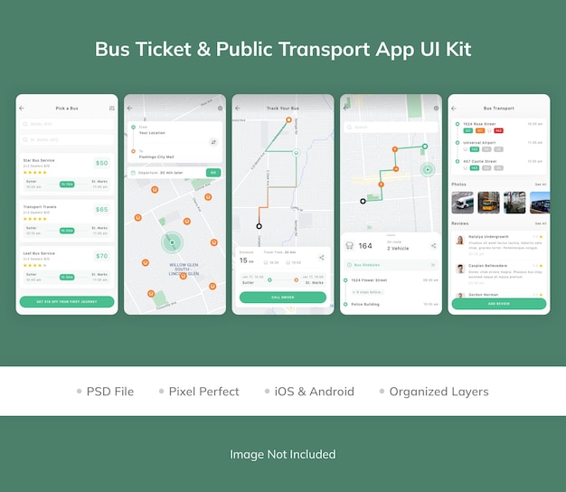 A mobile app interface displaying multiple route options for a given destination, including estimated travel times and modes of transportation (car, bus, bike, walk).