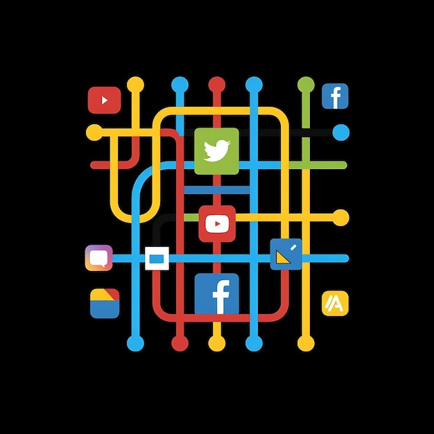 A visual representation of various social media platforms interconnected by lines, symbolizing engagement and networking. Icons of comments, likes, shares, and messages float around these platforms, further emphasizing the importance of interaction.