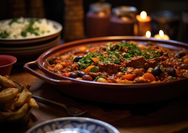 A close-up shot of a traditional Brazilian dish, such as moqueca or feijoada, served in a rustic setting, with vibrant colors and textures that emphasize the rich culinary heritage of Brazil. Suitable for a blog post section discussing the local gastronomy.