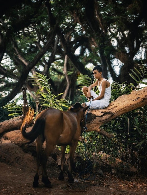 A scenic view inside a hotel-fazenda in Brazil, showcasing guests enjoying horseback riding through a lush green pasture with rolling hills and a clear blue sky in the background, capturing the essence of outdoor adventure and natural beauty.