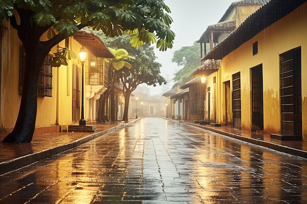 A vibrant image showing a nearly empty street in a historic Brazilian city like Ouro Preto or Paraty during the off-season, with colorful colonial buildings and a sense of peacefulness. Few tourists are visible, highlighting the opportunity for a more authentic experience.