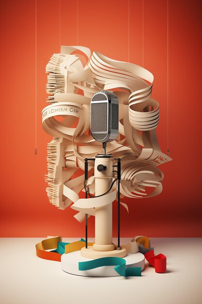 A conceptual image representing different podcast niches, with icons floating around a central microphone. The icons include a brain (education), a heart (wellness), a dollar sign (finance), and a book (literature), illustrating the variety of podcast topics.
