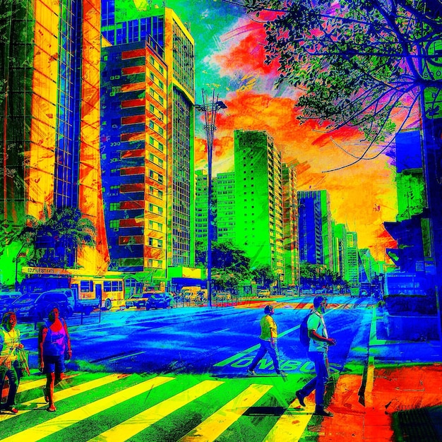 A vibrant and colorful street art scene in Curitiba, Brazil, capturing the urban art that reflects the city's cultural identity and sustainable initiatives, with bicycles parked nearby, showcasing the eco-friendly transportation options available.