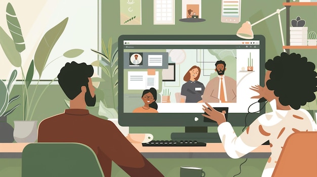 A diverse group of people collaborating on a project during a video conference call, showcasing seamless communication and teamwork in a remote work environment.