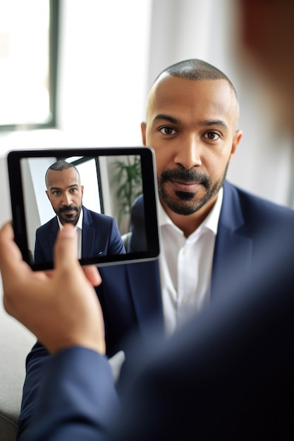 An executive leader holding a virtual meeting online showing his teams and sharing opinions to generate ideas.